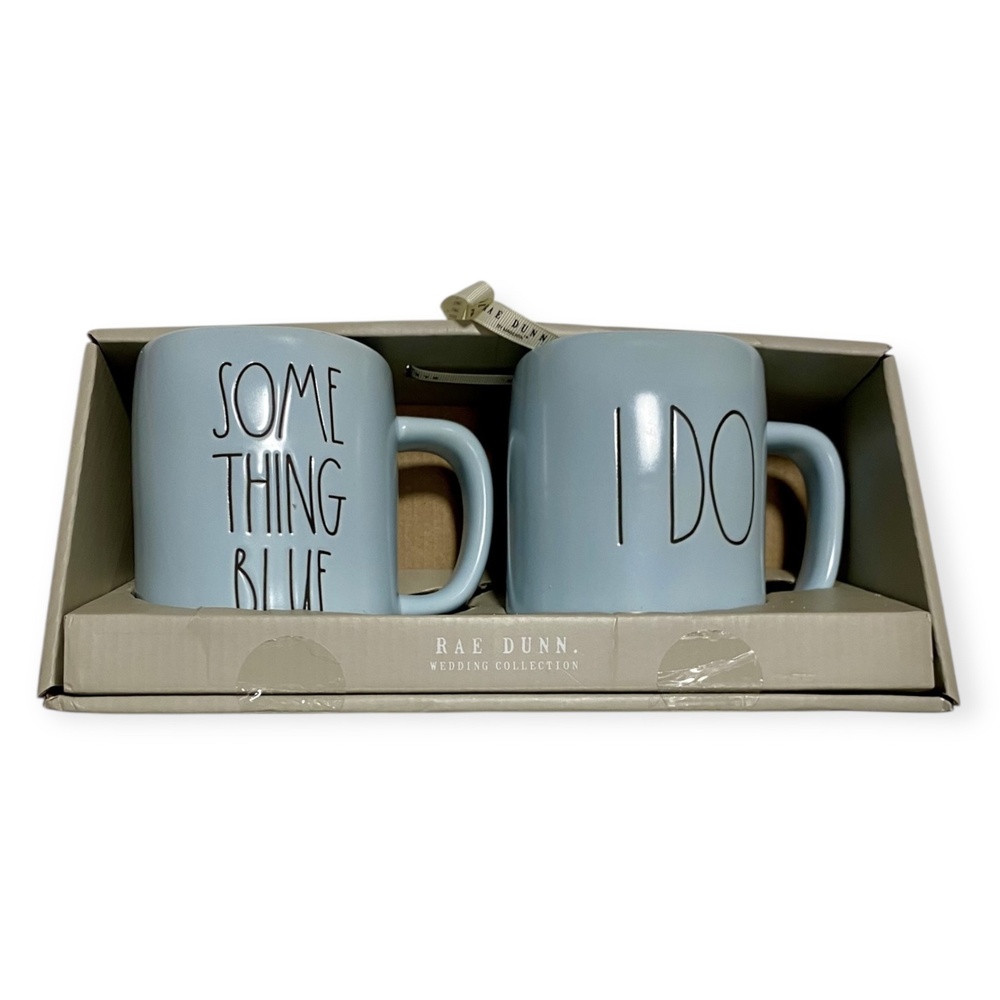 Rae Dunn Wedding Collection Some Thing Blue & I Do Blue Ceramic Mug Set of 2 NIB